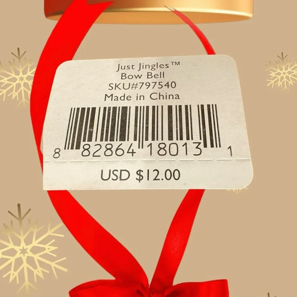Lenox White and Gold‎ Bow Bell Ornament with Red Ribbon